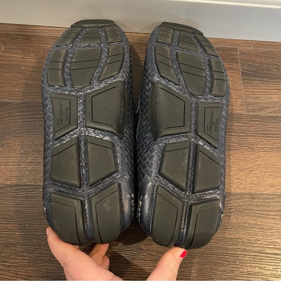 Salvatore Ferragamo Woven Leather Gancini Moccasin Driving Loafer Blue Italy 9D - Picture 7 of 11